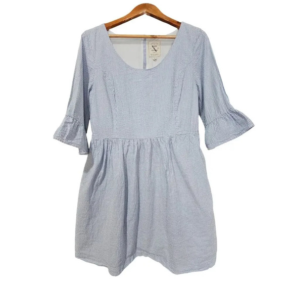 Hope & Henry Ruffle Cuff Seersucker Dress Light Blue Size 12 - Picture 2 of 6